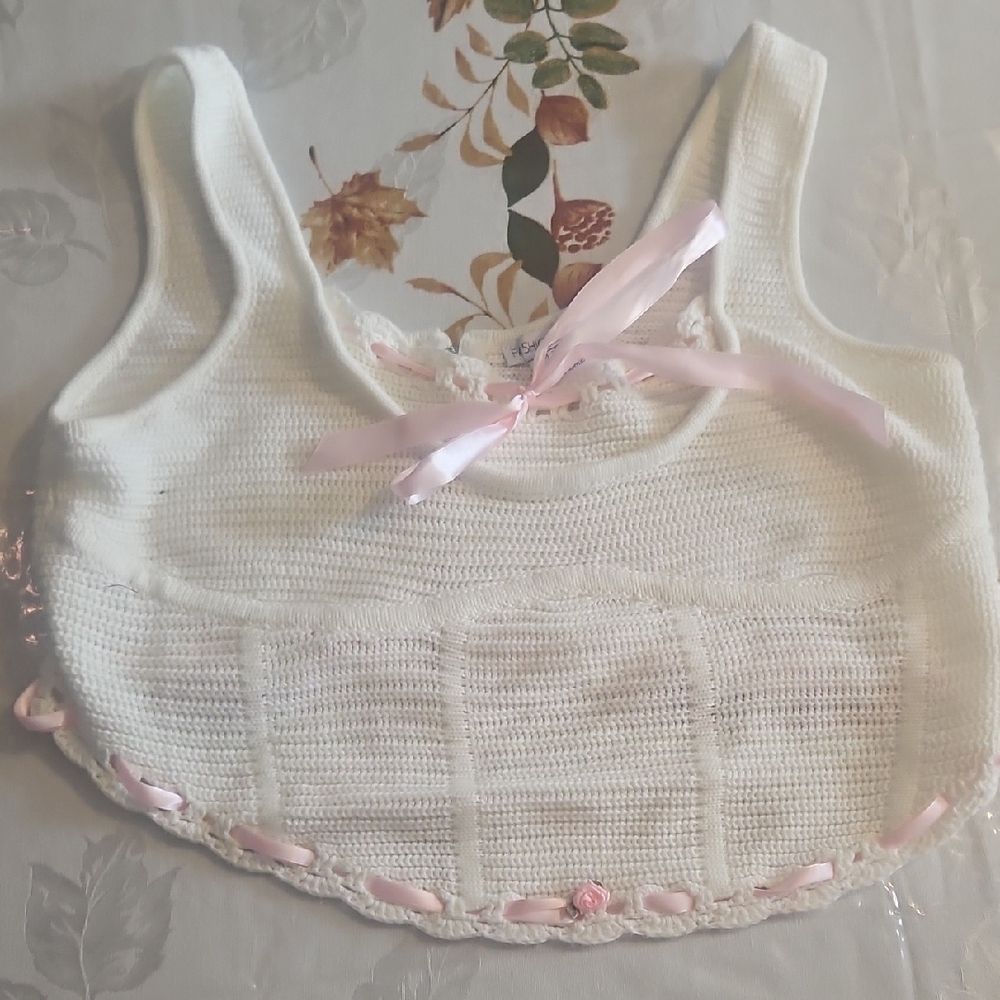 Fashion Nova White Crop Top with Pink Accents